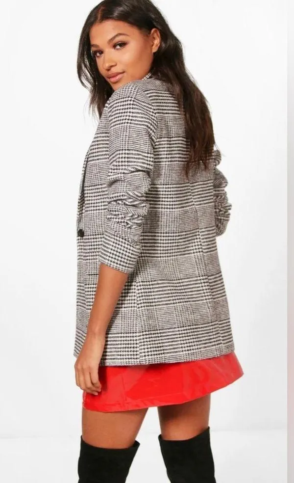 BOOHOO HOUNDSTOOTH CHECK WOOL LOOK BLAZER COAT - Image 2