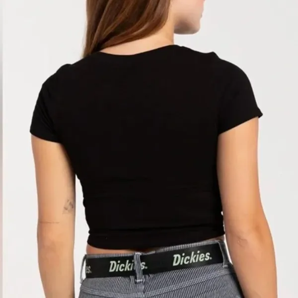 Bozzolo Women's Size Large Ribbed Crop Top T-Shirt Black Crewneck Short Sleeve - Image 2