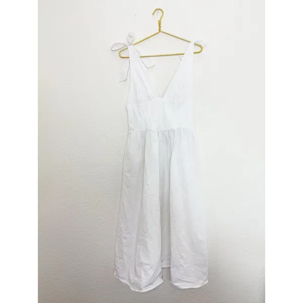 Zara White Poplin Tie Strap Midi Dress Large Milkmaid Corset Drop Waist 0881/334 - Image 4