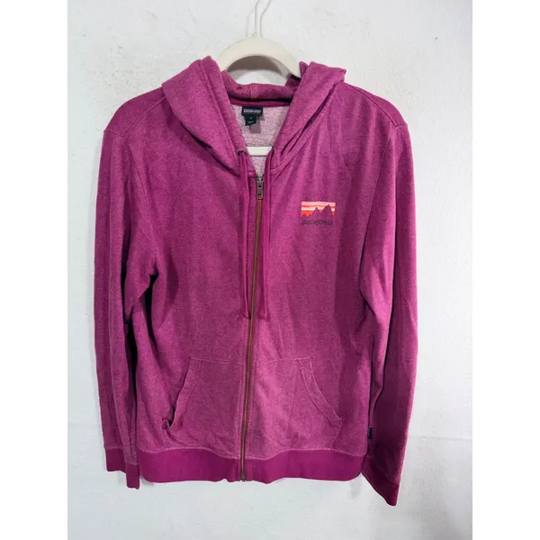 Patagonia Full Zip Hoodie Organic Cotton Graphic Logo Women's Large Purple - Image 2