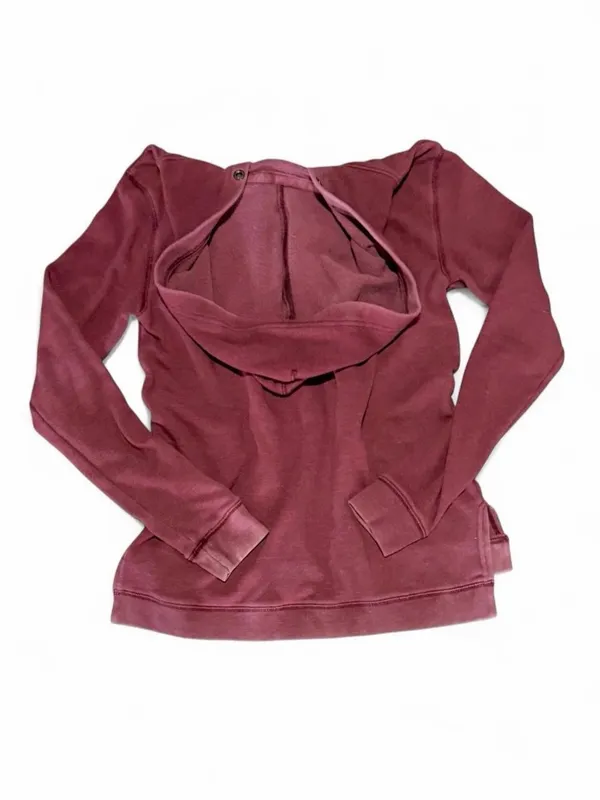 American Eagle Outfitters Distressed Rose Pink Hooded Pullover Sweatshirt Sz S - Image 2