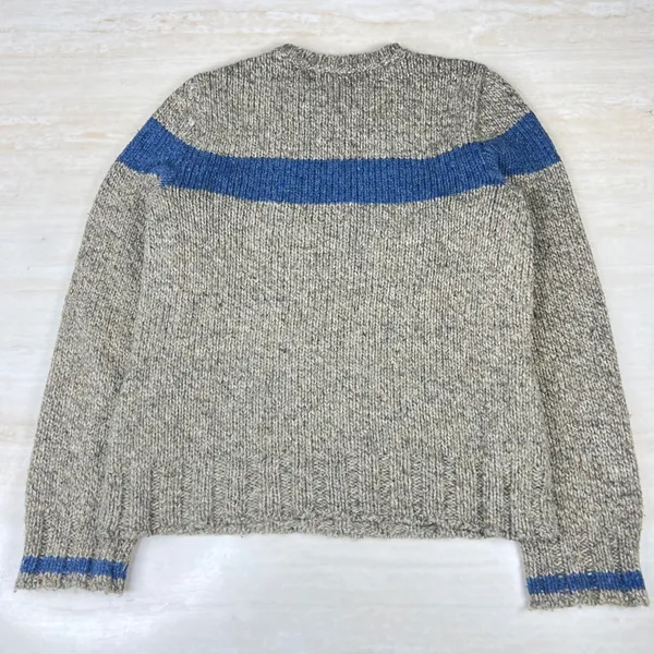 Vintage Abercrombie & Fitch Wool Blend Striped Sweater Oatmeal Blue 90s Medium - Image 3
