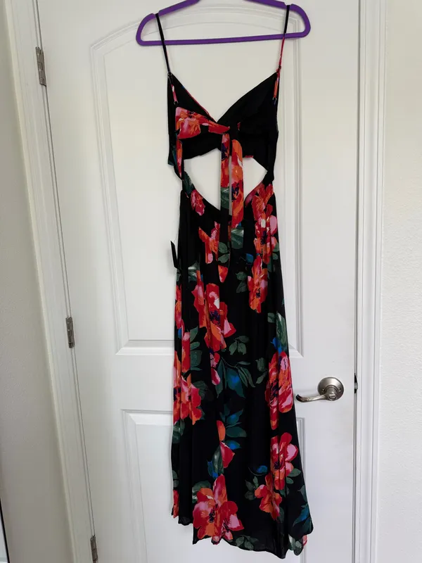 Lulus Tropical Blooms Black Floral Tie-Back Cutout Maxi Dress | NWT - Image 8