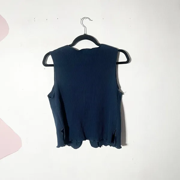 Vintage Victoria's Secret Top XS Blue Waffle Knit Vest y2k 2000s - Image 2