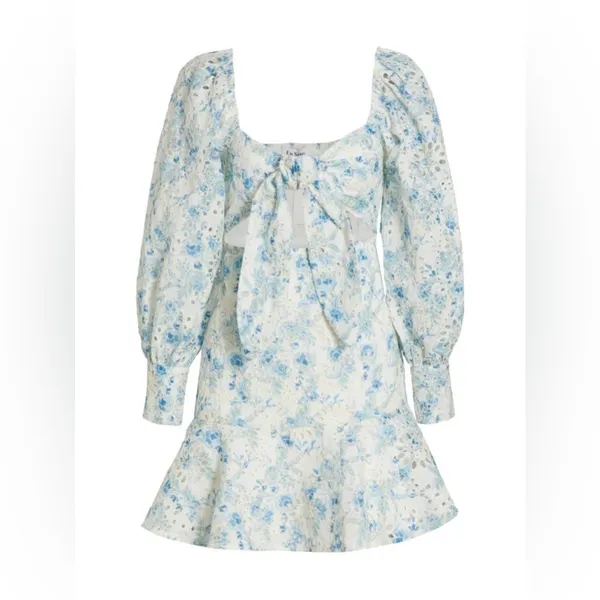 En Saison Claire Eyelet Lace Mini Dress with Tie Blue Floral Small NWT - Image 4