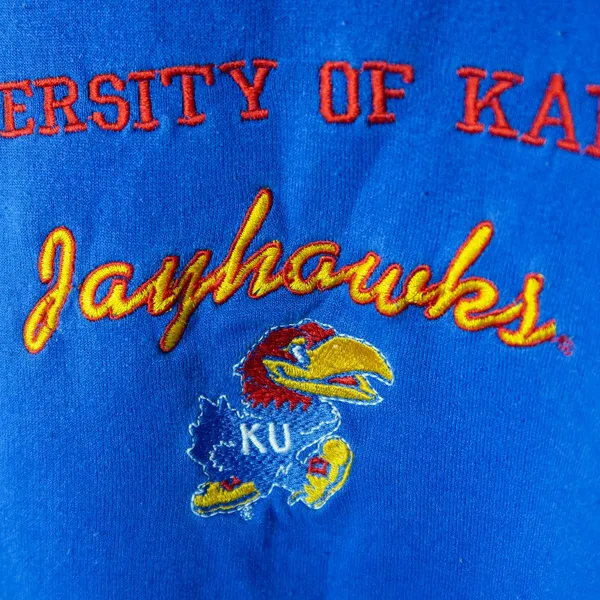 Fruit of the Loom Vintage 90s Embroidered University of Kansas Jayhawks Sweatshirt - Image 6