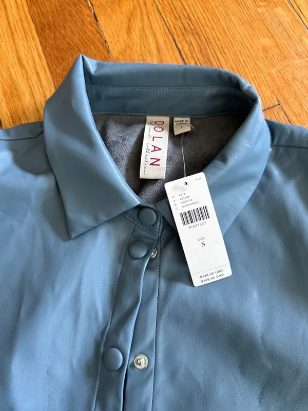 NWT Anthropologie Dolan left coast Puff Sleeve Faux Leather Blouse blue Size S - Image 3