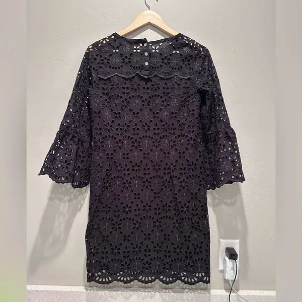 J.Crew Black Bell Sleeve Dress Embroidered Eyelet Size‎ 4 - Image 8