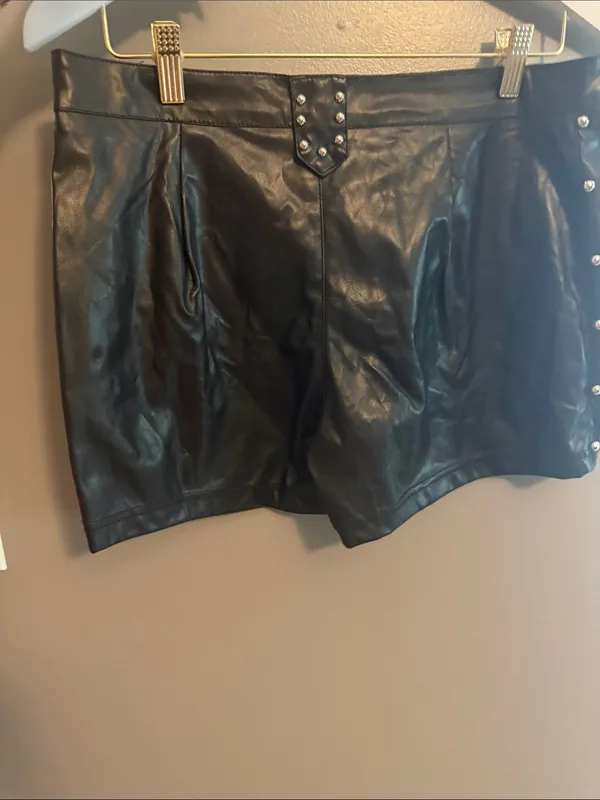 Black Faux Leather Studded Skort with Metallic Accents - Image 2