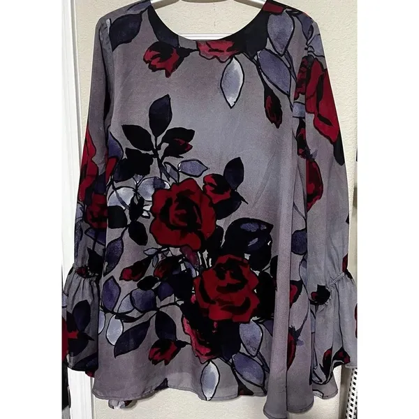 Show Me Your MuMu Perveen Blouse Purple Floral Long Sleeve Tunic Top Size M - Image 6