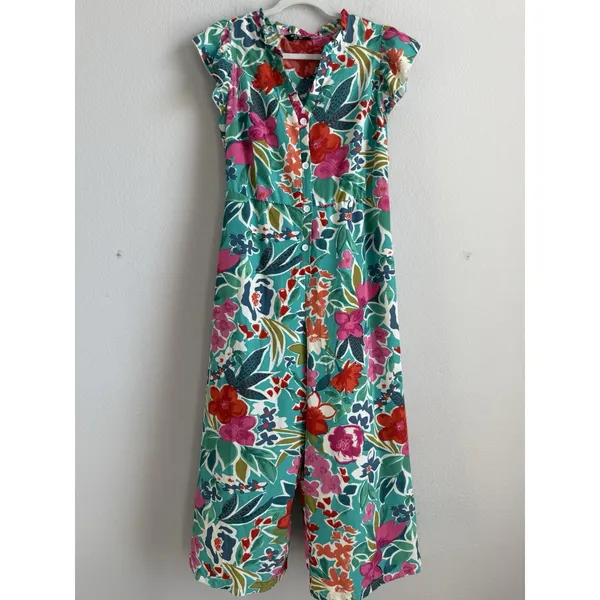 Bloomchic Tropical Floral Jumpsuit Teal/Multicolor Lightweight‎ Wide Leg Size 12 - Image 3