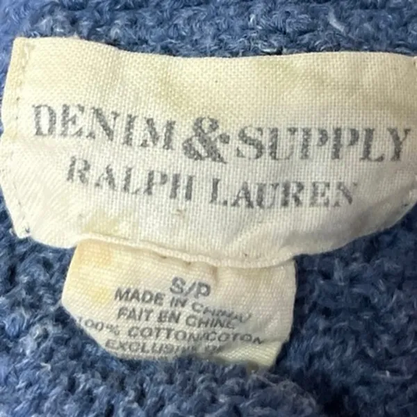 Ralph Lauren Denim & Supply Blue Cable Knit Long Sleeve Crop Sweater Top Size S - Image 3