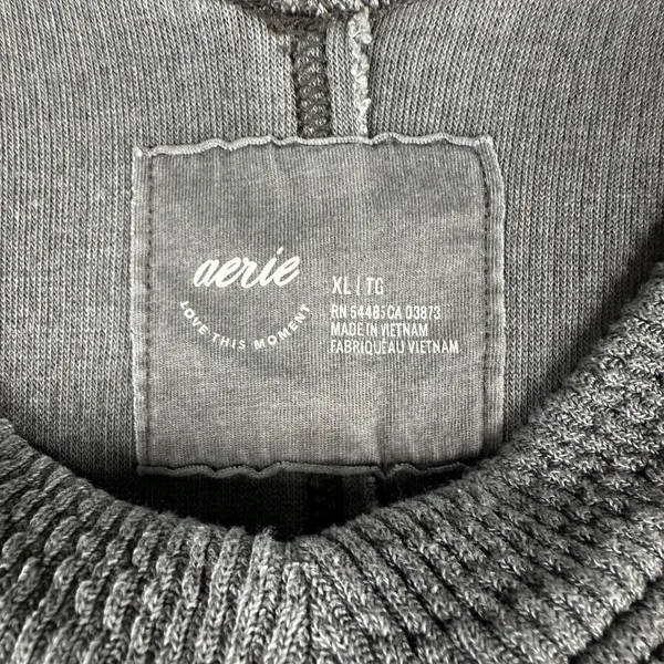 Aerie Waffle Knit‎ Sweater Womens XL Gray V Neck 3/4 Sleeve High Low Oversized - Image 7