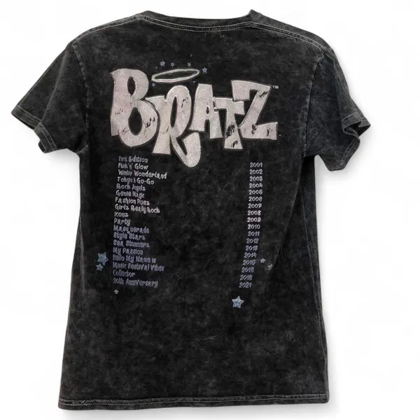 Bratz Y2K 2000s Style Concert Vibe Graphic Baby Tee T-shirt Top Grunge Streetwear Emo Goth Short Sleeve Faded Acid Wash 100% Cotton Sz S - Measurement in pics - Image 2