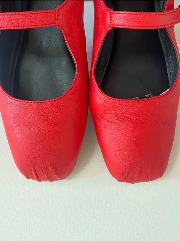 COS Red Leather Mary Jane Flats with Buckle Strap - Image 3