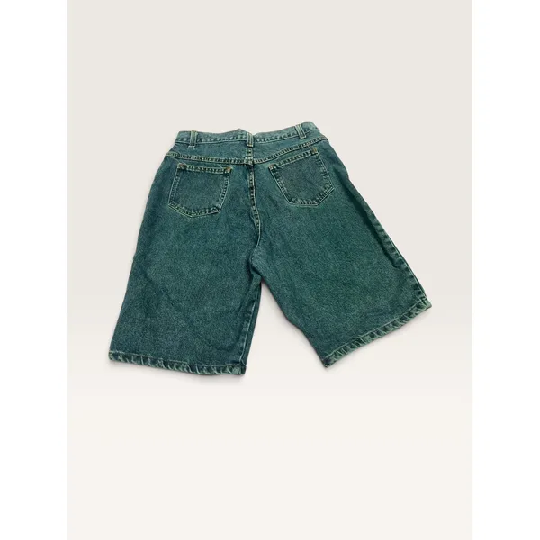 Vintage Forenza Womens Size 14 Teal Green Denim Bermuda Shorts High Waist 90s - Image 2