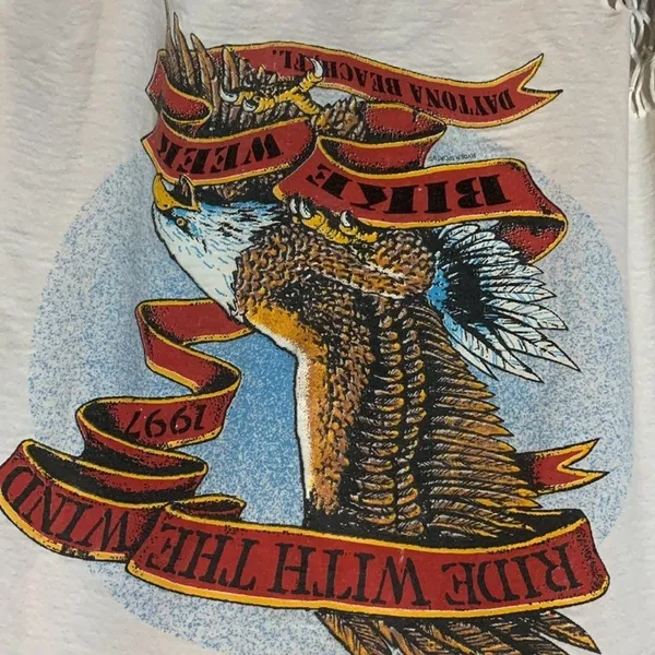 Rare Custom Fringe 1997 Daytona Bike Week Bald Eagle Vintage Cotton Tee Shirt - Image 13