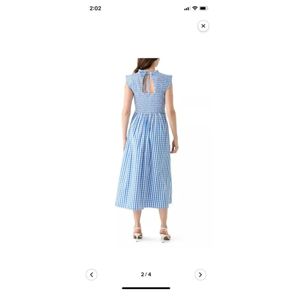 Crown & Ivy Blue Gingham Smocked Midi Dress Sleeveless Womens Size 8 Excellent - Image 3