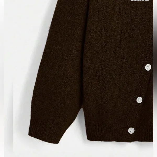 SHEIN asymmetrical diagonal button down brown sweater - Image 11