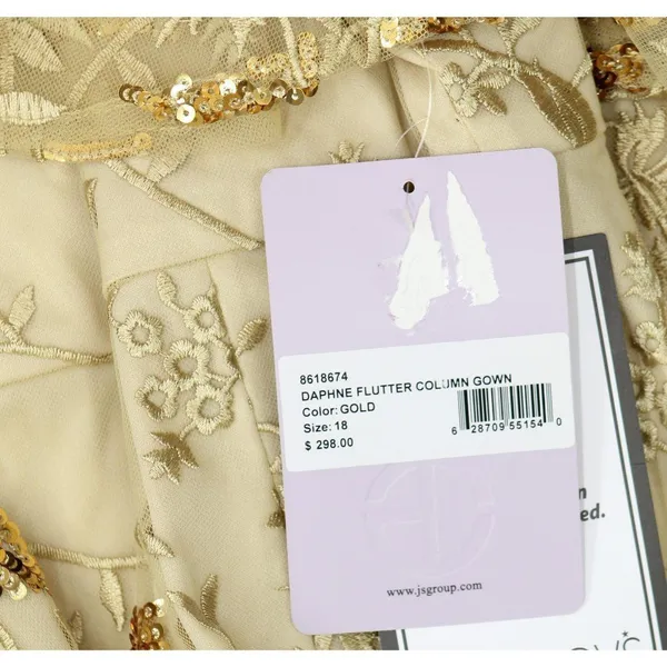 NWT JS Collections Sleeve Sequin Embellished Column Gown Dress Gold Yellow 18 - Image 9