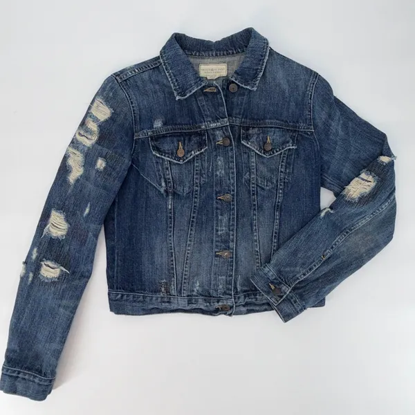 Denim & Supply Ralph Lauren Distressed Blue Denim Trucker Jacket Size Medium M - Image 2