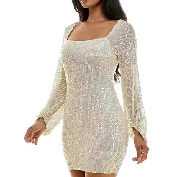 Speechless Iridescent Sequin Mini Dress Cream Square Neck Tie Back Size XS‎ NEW - Image 2