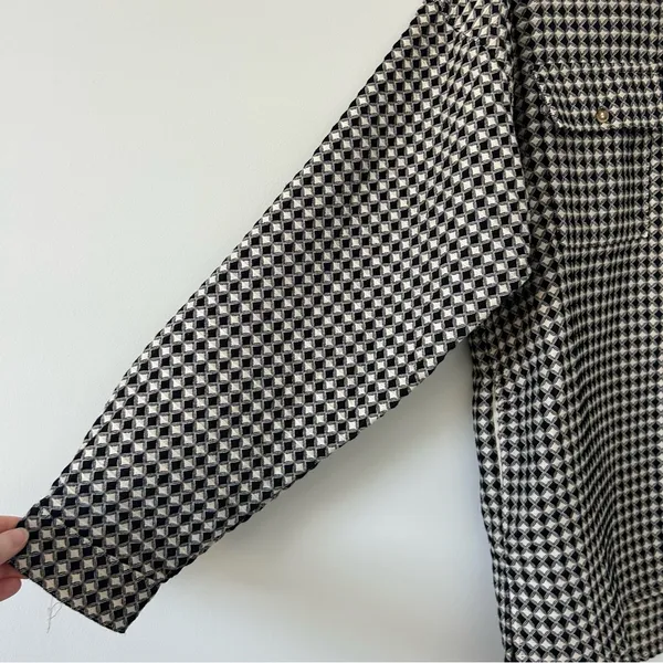 La Miel Tan Black Geometric Print Button Down Oversized Fall Shacket Jacket S - Image 3