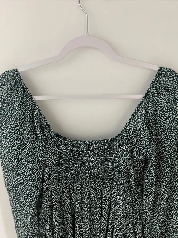 Abercrombie‎ & Fitch Green Ditsy Floral Square-Neck Long Sleeve Mini Dress - Image 11