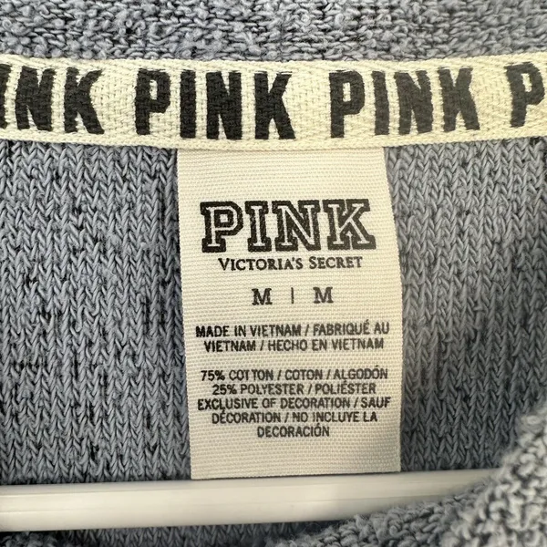 Victoria’s Secret PINK Terry Cloth Crewneck Sweatshirt Blue Medium - Image 4