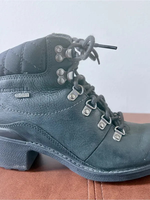 Merrell Chateau Mid Lace Waterproof Black Leather Heeled Hiking Boots Womens 7 - Image 2