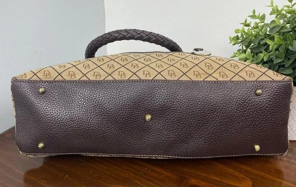 Dooney And Bourke Vintage Leather Brown Leather Signature Canvas Satchel Handbag - Image 7