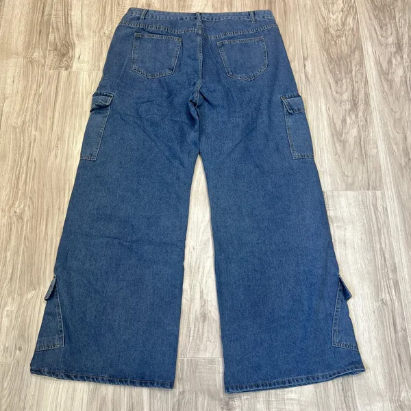 SHEIN Dark Blue Wide Leg Cargo Jeans - Image 2