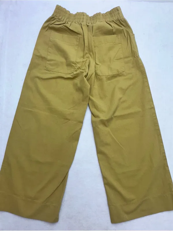 Mustard Yellow Wide Leg Crop Utility Pants Elastic Waist Patch Pockets Size S M - Image 3