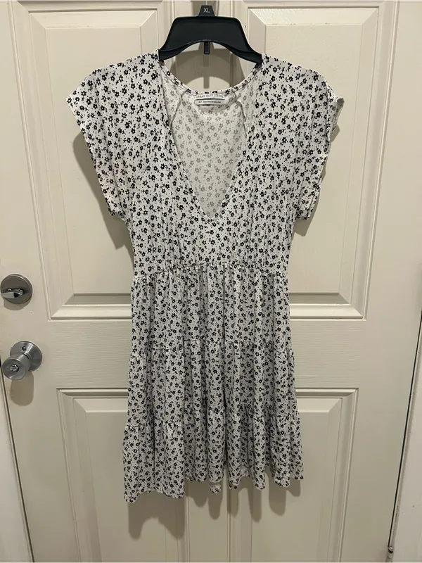 Urban Outfitters White Mini Dress with Black Ditsy Floral - Image 3