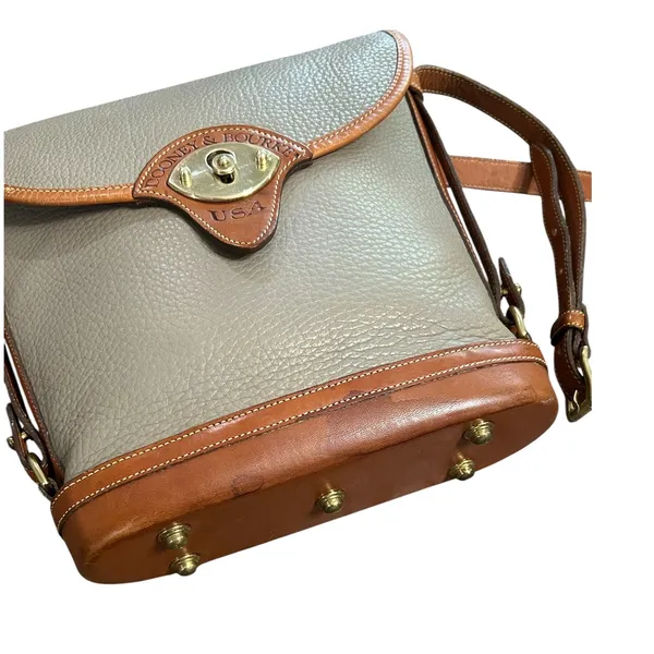 Dooney & Bourke Vintage Leather Shoulder Taupe Tan Cavalry Spectator Crossbody - Image 8