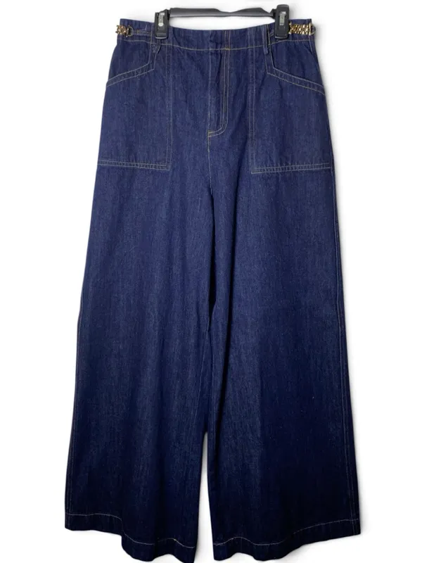 Free Market Wide Leg Jeans Womens M Dark Wash High Rise Gold Chain Denim - Image 2