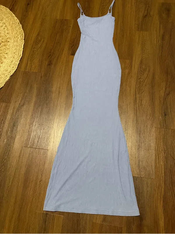 Skims SOFT LOUNGE LONG SLIP DRESS blue rare ribbed new spring maxi - Image 6