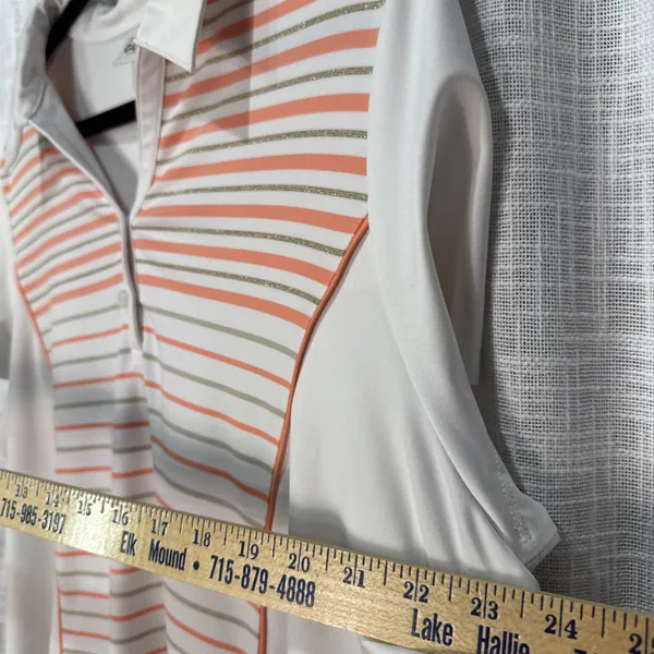 Chico's Zenergy Polo Top Golf Pickleball UPF 50 Peach White Stripe 3 XL - Image 6