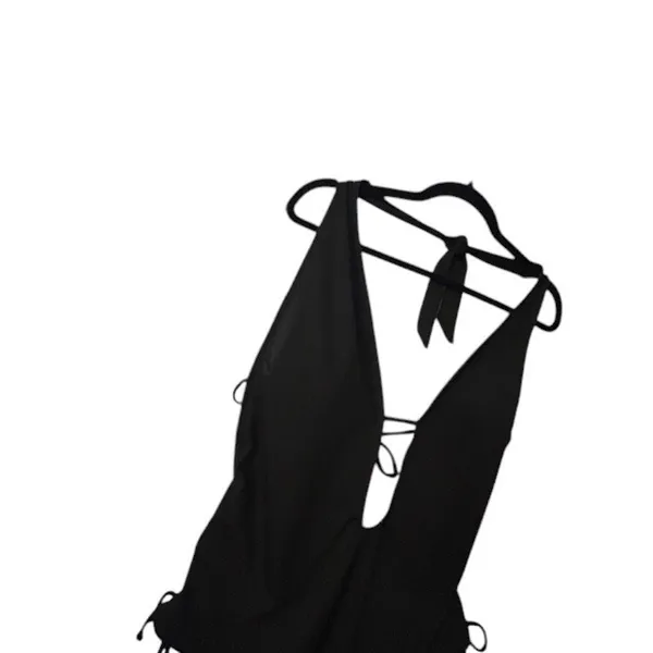 Black Plunge Tie Side‎ Ruched One Piece Swimsuit Adjustable Bathing Suit XS - Image 10