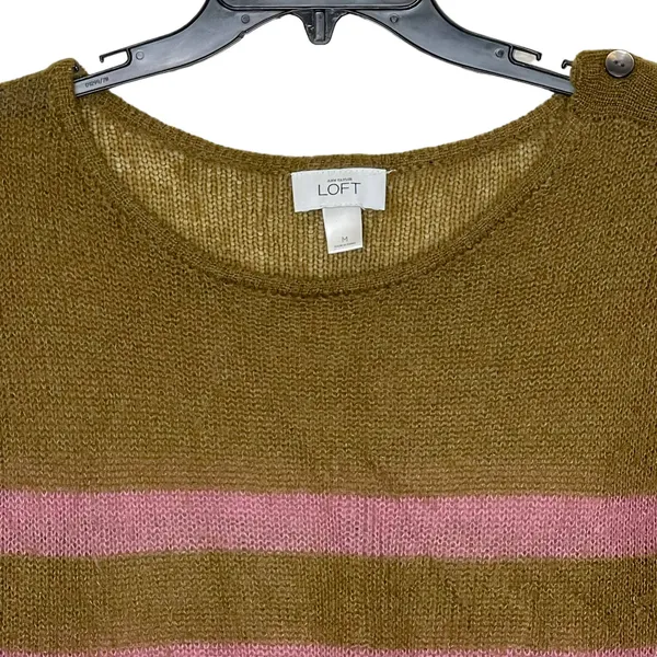 Loft Ann Taylor‎ Women Medium Mohair Striped Pullover Sweater Long Sleeve Button - Image 2