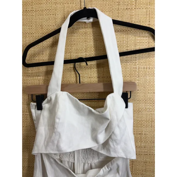 Mare Mare x Anthropologie White Cutout Halter Mini Dress Side Button Size S - Image 3