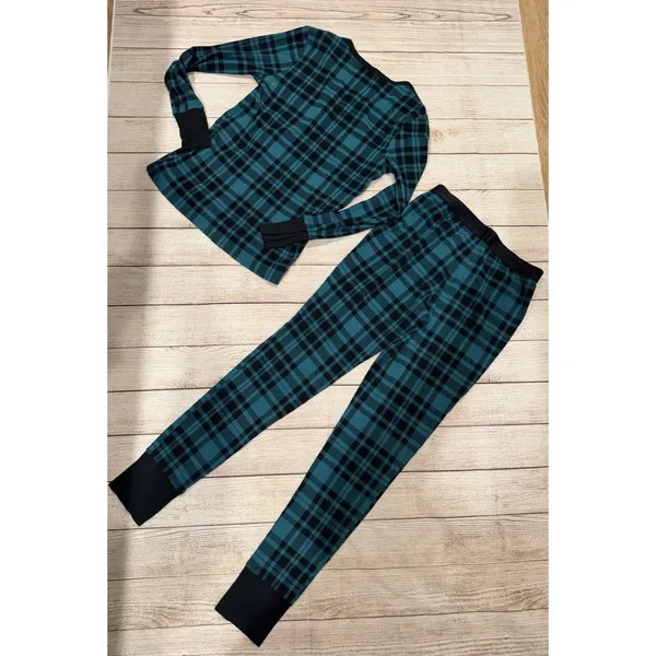 Victoria‘s Secret Henley Pajamas Pants Set Green Black Buffalo Plaid Size XS - Image 4