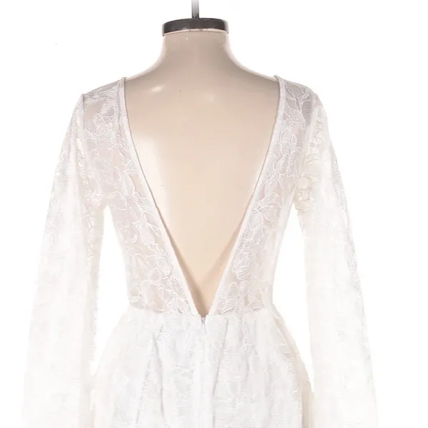Lulus White Lace Romper Long Sleeve V-Back Size S Bridal Coquette Fairycore - Image 4