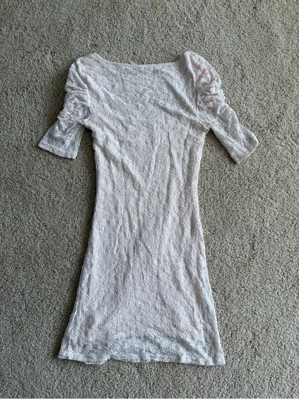 Free People y2k White Lace Mini Dress Square Neck 3/4 Sleeve Boho Romantic Sz xs - Image 6