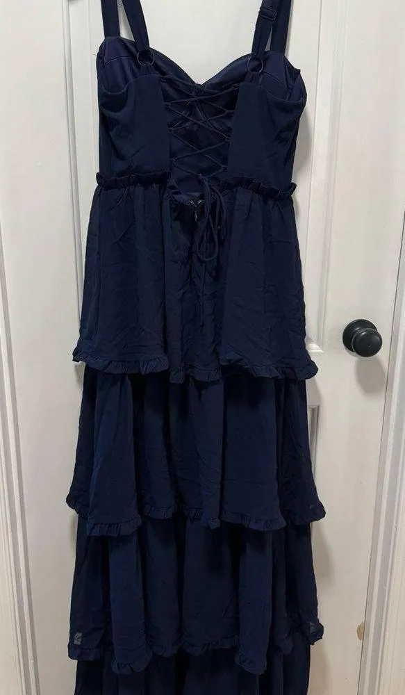Lulus Sophisticated Occasion Bustier Lace-Up Maxi Dress NWOT size Medium Navy - Image 10