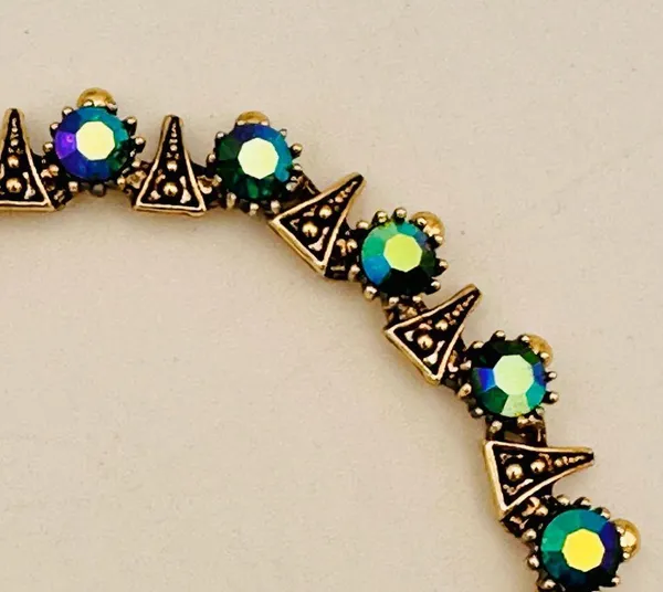 Vintage Blue/Green Borealis Crystal Rhinestone Dainty Necklace - Image 8