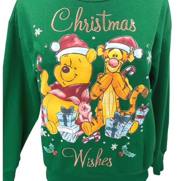 Disney Winnie The Pooh Light Up Christmas Green Graphic Sweatshirt Sweater Top - Image 3