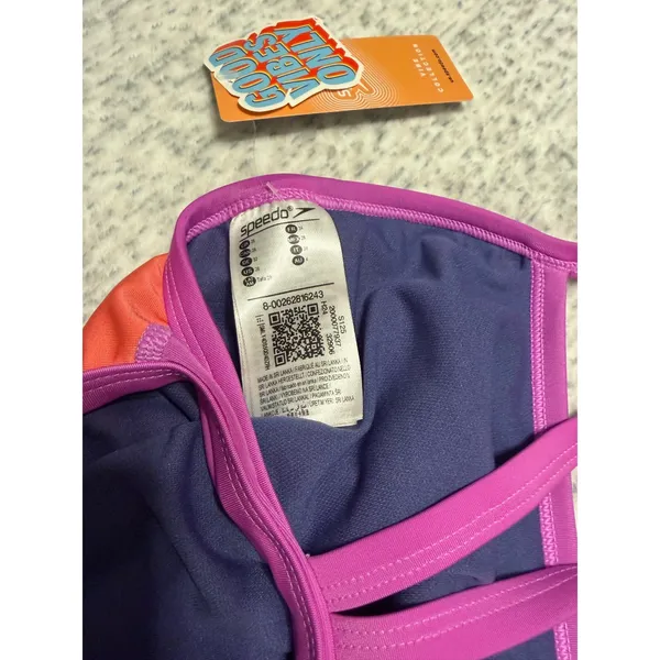 Speedo One Piece Swimsuit Neon Violet Color Block Athletic Size 28‎ NWT - Image 5