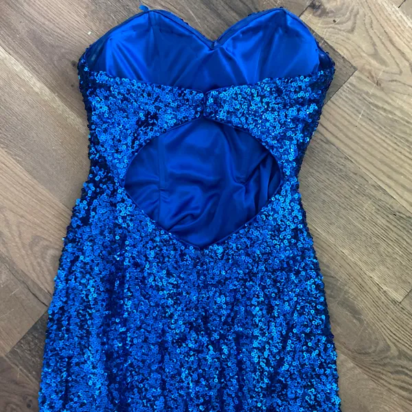 Faviana Blue Strapless Sequin Long prom Dress Size 4 - Image 11