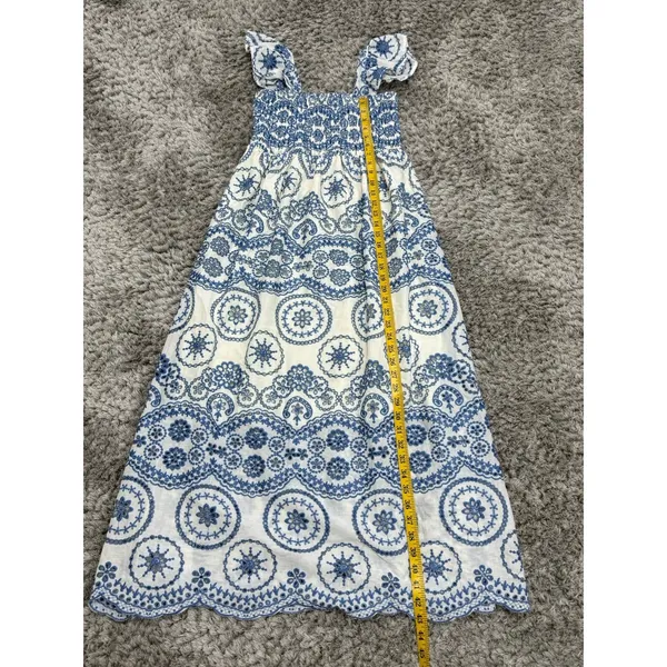 Sunday Up Women’s Eyelet Lace Smocked Midi Dress Blue Summer Coastal Resort S - Image 12
